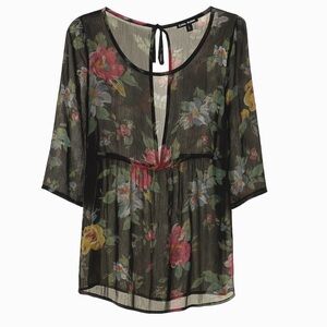Sheer Black Blouse with Floral Print